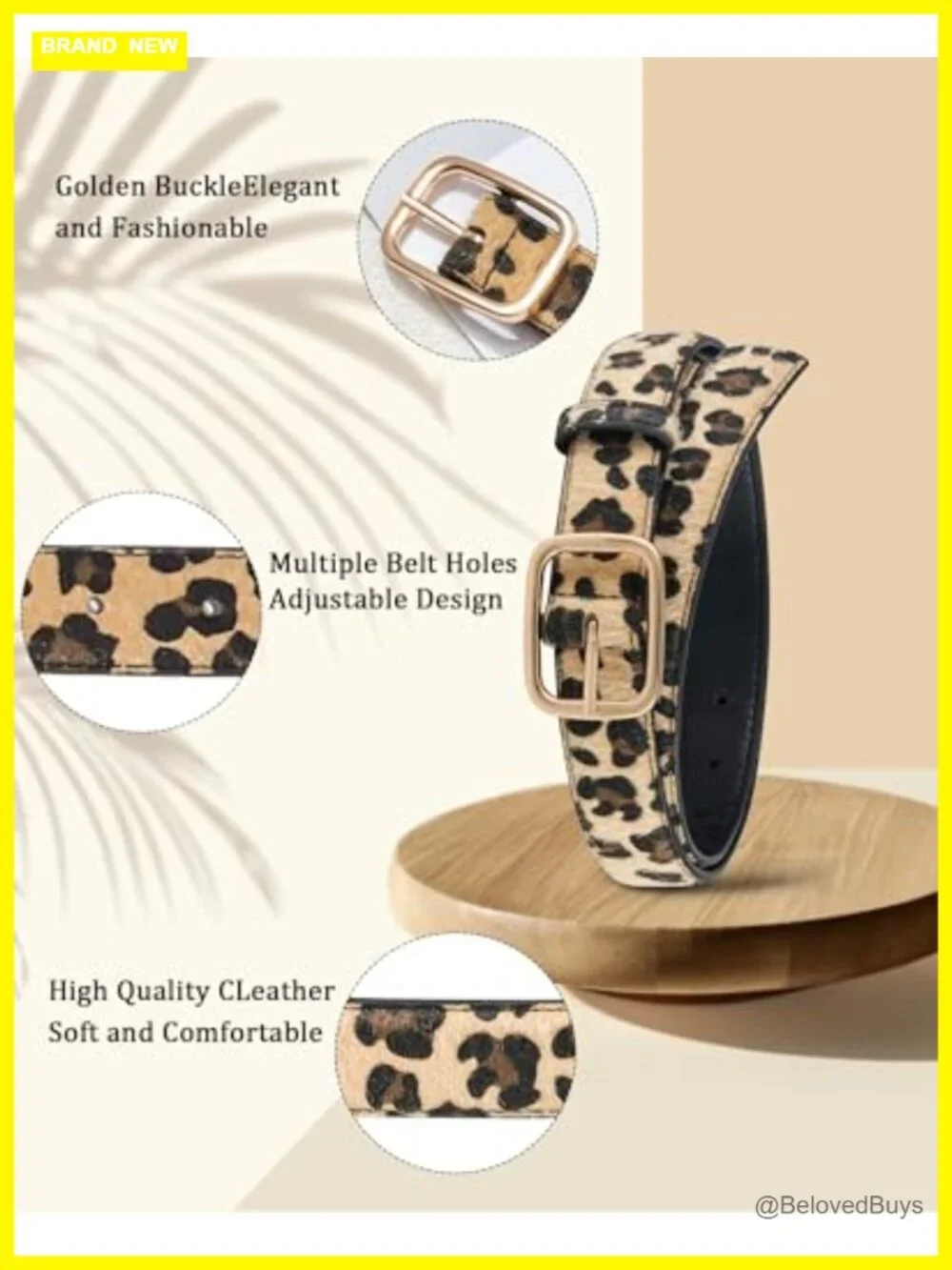 Reversible PU Leather Belt for Women, 2-in-1 Gold Buckle